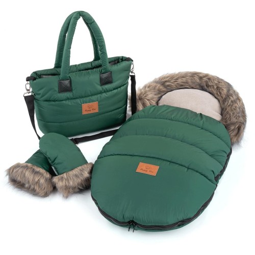 Zimní set HappyBee Trinity Smaragd - fusak, rukavice, taška